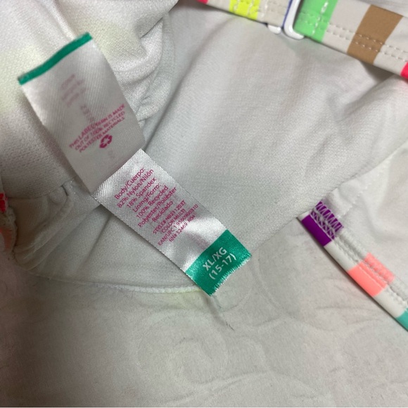 NEW Womens Rainbow Striped Ruffle Strap Bandeau Bikini Top Size XL 15-17 Padded - Picture 3 of 7